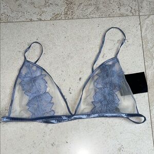 Zara Sheer Floral Lace Triangle Bralette - Blue Gray BNWT Sz Large